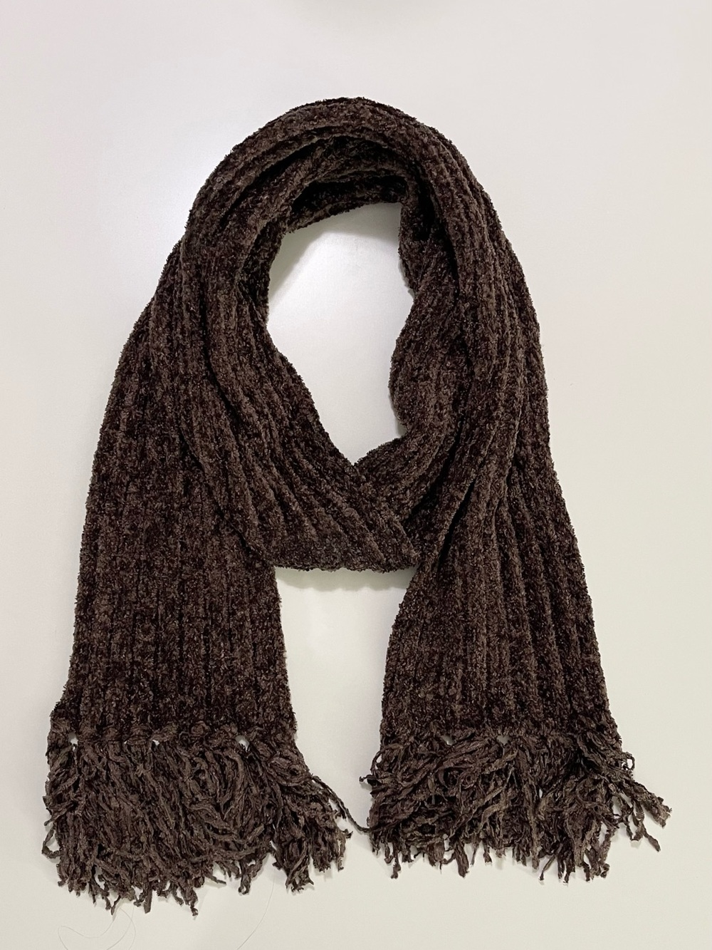 Charter Club Brown Chenille Knit Scarf with Fringe